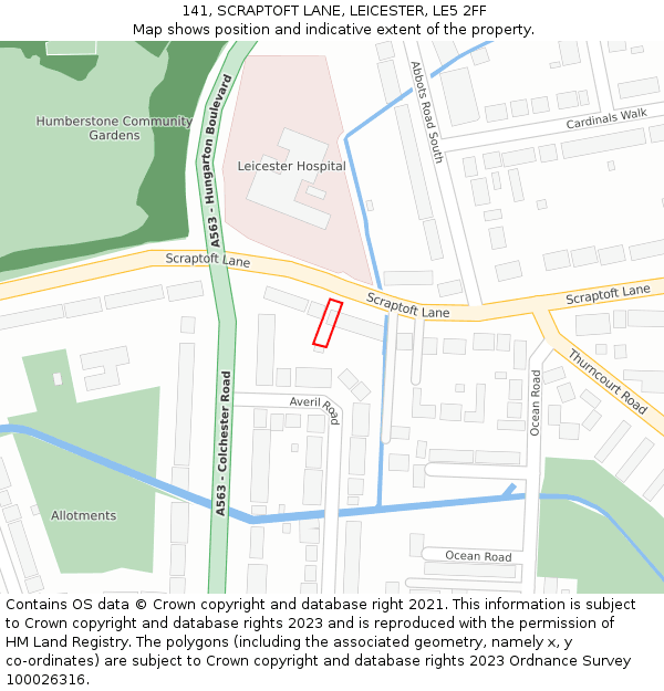 141, SCRAPTOFT LANE, LEICESTER, LE5 2FF: Location map and indicative extent of plot