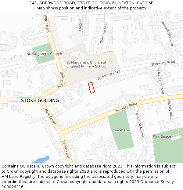 141, SHERWOOD ROAD, STOKE GOLDING, NUNEATON, CV13 6EJ: Location map and indicative extent of plot