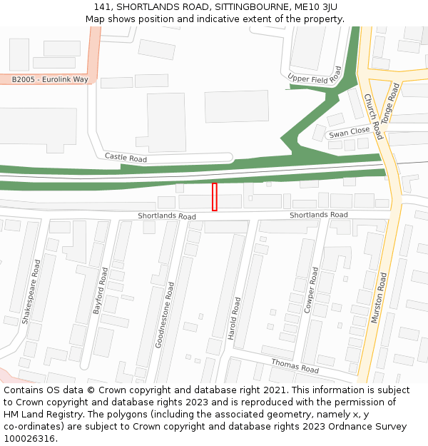 141, SHORTLANDS ROAD, SITTINGBOURNE, ME10 3JU: Location map and indicative extent of plot