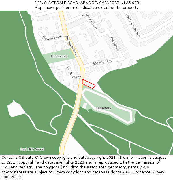 141, SILVERDALE ROAD, ARNSIDE, CARNFORTH, LA5 0ER: Location map and indicative extent of plot