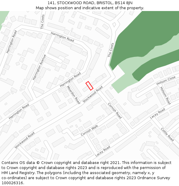 141, STOCKWOOD ROAD, BRISTOL, BS14 8JN: Location map and indicative extent of plot