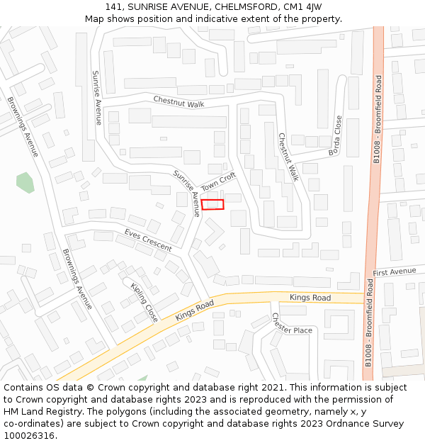 141, SUNRISE AVENUE, CHELMSFORD, CM1 4JW: Location map and indicative extent of plot