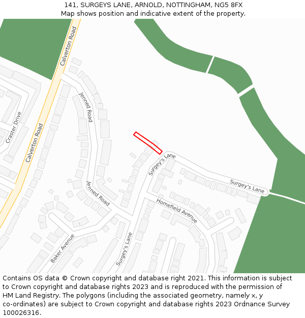 141, SURGEYS LANE, ARNOLD, NOTTINGHAM, NG5 8FX: Location map and indicative extent of plot