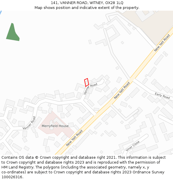 141, VANNER ROAD, WITNEY, OX28 1LQ: Location map and indicative extent of plot