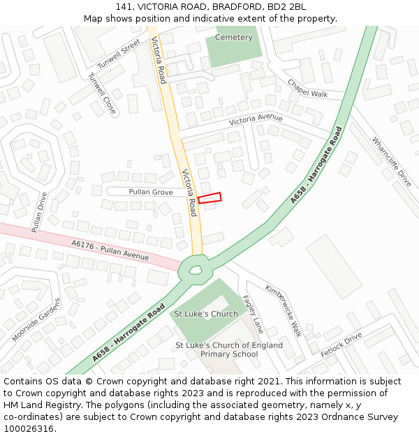 141, VICTORIA ROAD, BRADFORD, BD2 2BL: Location map and indicative extent of plot