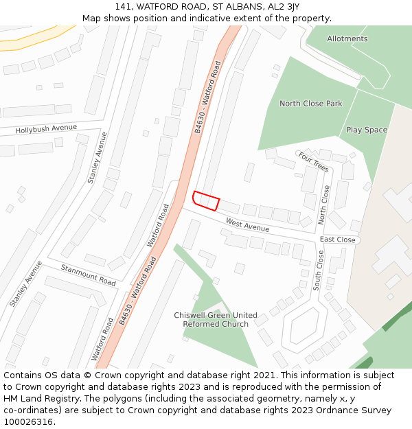 141, WATFORD ROAD, ST ALBANS, AL2 3JY: Location map and indicative extent of plot