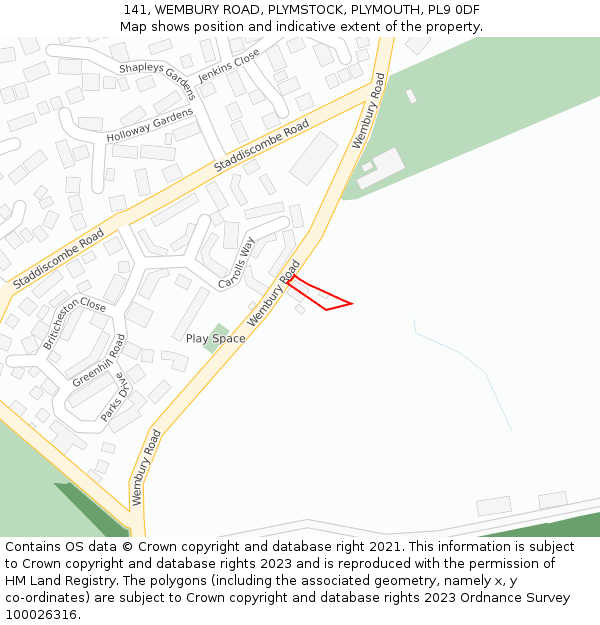 141, WEMBURY ROAD, PLYMSTOCK, PLYMOUTH, PL9 0DF: Location map and indicative extent of plot