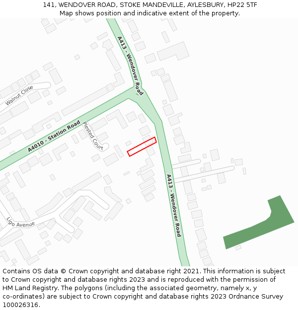 141, WENDOVER ROAD, STOKE MANDEVILLE, AYLESBURY, HP22 5TF: Location map and indicative extent of plot