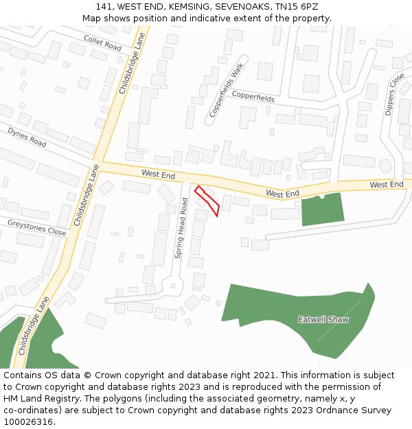 141, WEST END, KEMSING, SEVENOAKS, TN15 6PZ: Location map and indicative extent of plot