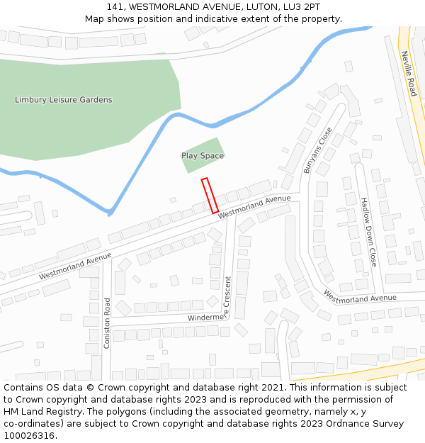 141, WESTMORLAND AVENUE, LUTON, LU3 2PT: Location map and indicative extent of plot