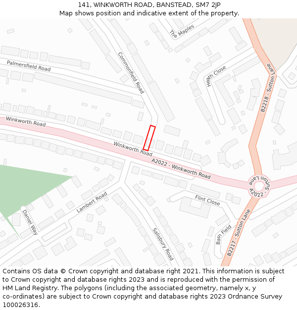 141, WINKWORTH ROAD, BANSTEAD, SM7 2JP: Location map and indicative extent of plot