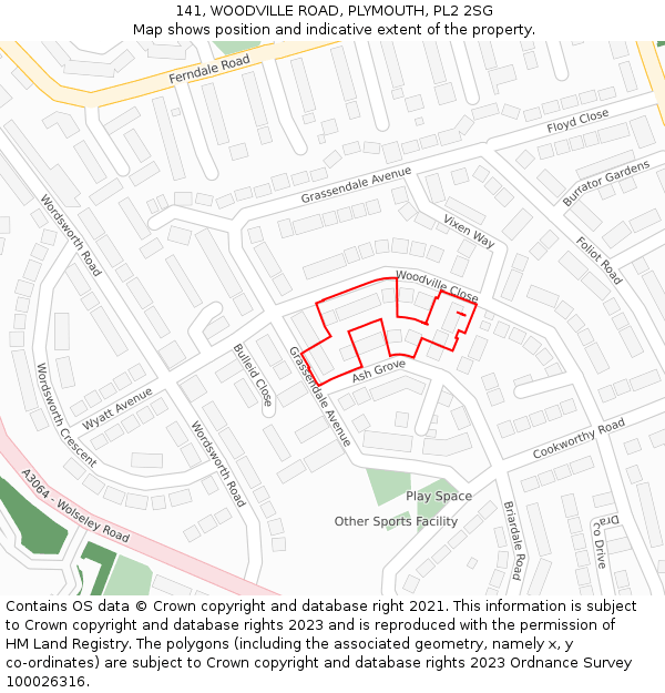 141, WOODVILLE ROAD, PLYMOUTH, PL2 2SG: Location map and indicative extent of plot