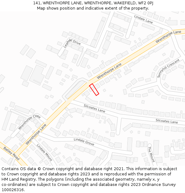 141, WRENTHORPE LANE, WRENTHORPE, WAKEFIELD, WF2 0PJ: Location map and indicative extent of plot