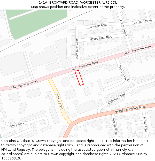 141A, BROMYARD ROAD, WORCESTER, WR2 5DL: Location map and indicative extent of plot