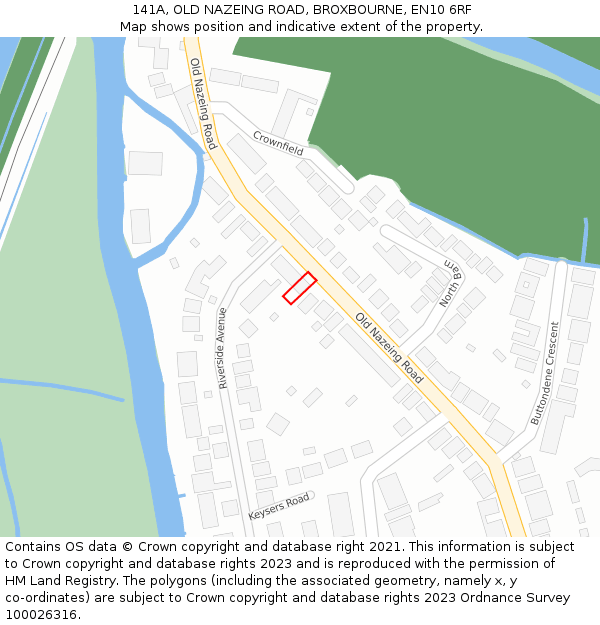 141A, OLD NAZEING ROAD, BROXBOURNE, EN10 6RF: Location map and indicative extent of plot