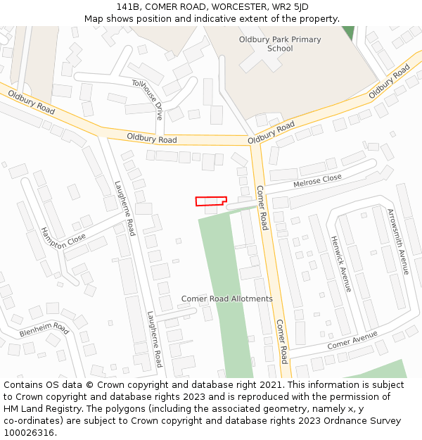 141B, COMER ROAD, WORCESTER, WR2 5JD: Location map and indicative extent of plot