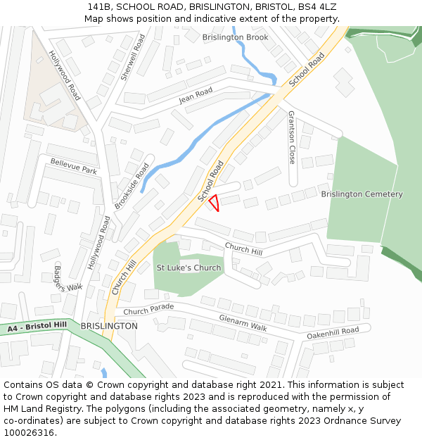 141B, SCHOOL ROAD, BRISLINGTON, BRISTOL, BS4 4LZ: Location map and indicative extent of plot