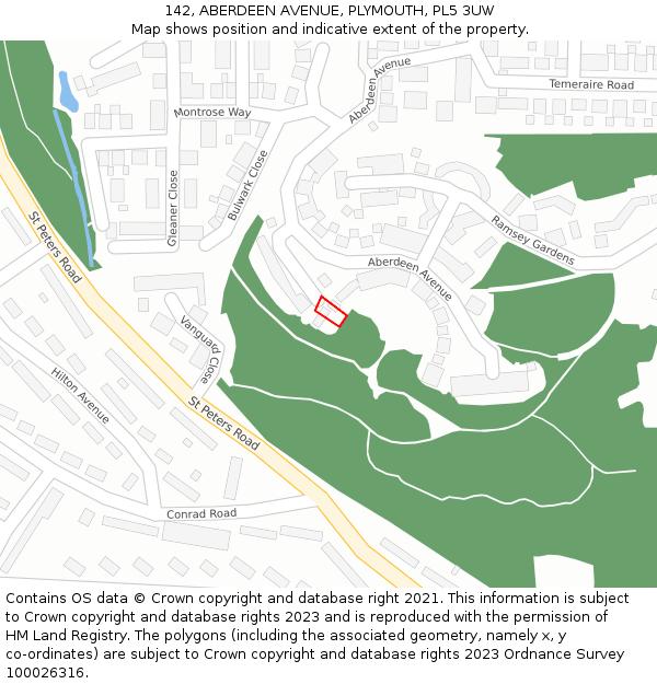 142, ABERDEEN AVENUE, PLYMOUTH, PL5 3UW: Location map and indicative extent of plot