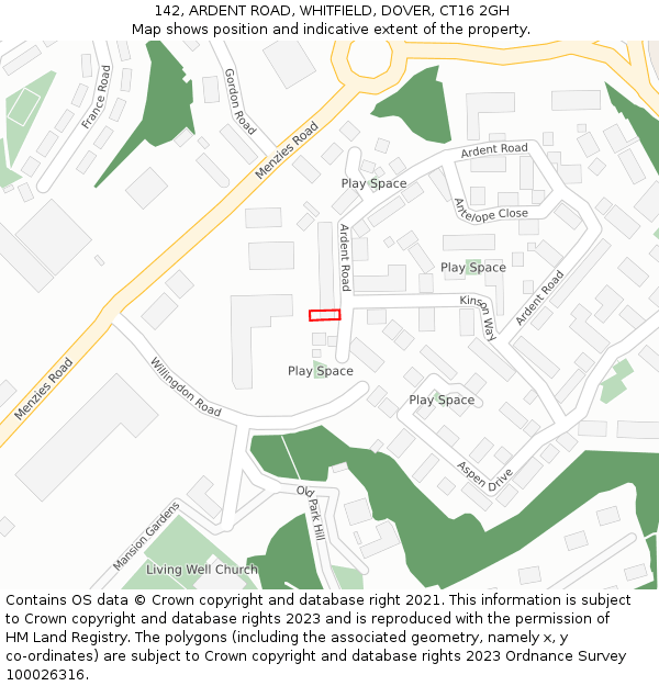 142, ARDENT ROAD, WHITFIELD, DOVER, CT16 2GH: Location map and indicative extent of plot