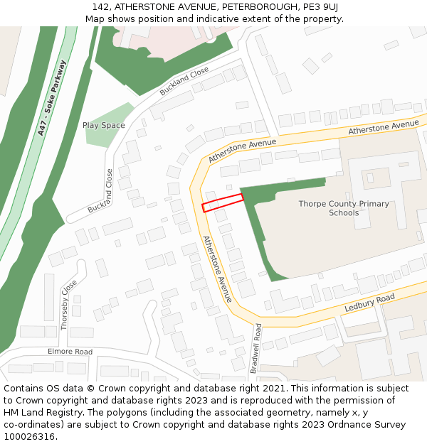 142, ATHERSTONE AVENUE, PETERBOROUGH, PE3 9UJ: Location map and indicative extent of plot