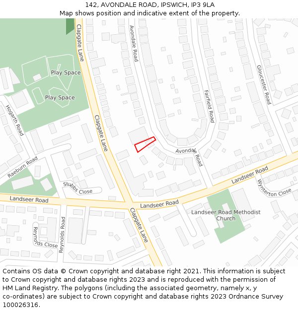 142, AVONDALE ROAD, IPSWICH, IP3 9LA: Location map and indicative extent of plot