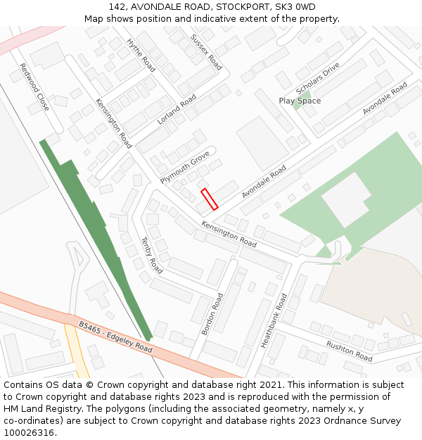 142, AVONDALE ROAD, STOCKPORT, SK3 0WD: Location map and indicative extent of plot