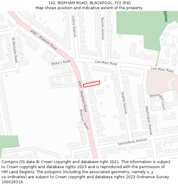 142, BISPHAM ROAD, BLACKPOOL, FY2 0NG: Location map and indicative extent of plot