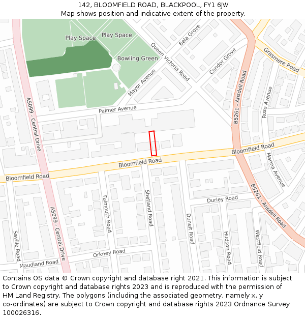 142, BLOOMFIELD ROAD, BLACKPOOL, FY1 6JW: Location map and indicative extent of plot