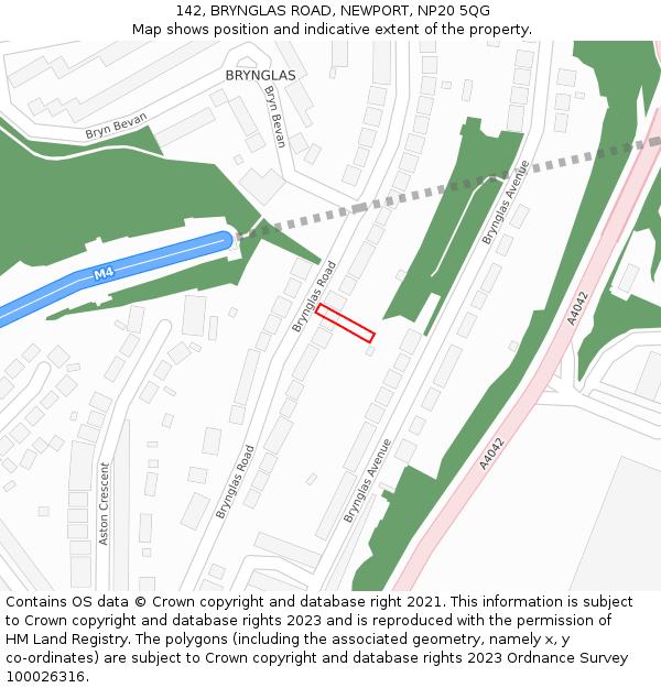 142, BRYNGLAS ROAD, NEWPORT, NP20 5QG: Location map and indicative extent of plot