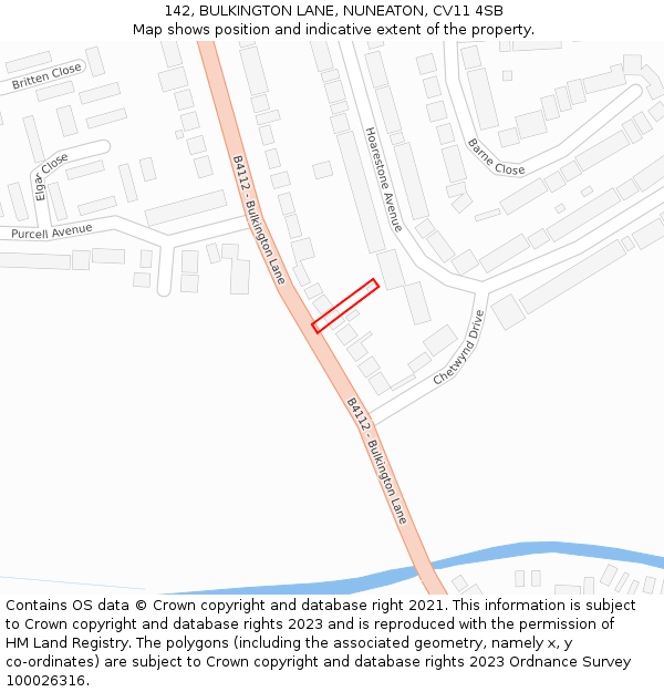 142, BULKINGTON LANE, NUNEATON, CV11 4SB: Location map and indicative extent of plot