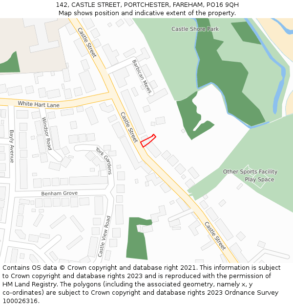 142, CASTLE STREET, PORTCHESTER, FAREHAM, PO16 9QH: Location map and indicative extent of plot