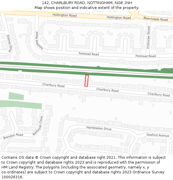 142, CHARLBURY ROAD, NOTTINGHAM, NG8 1NH: Location map and indicative extent of plot