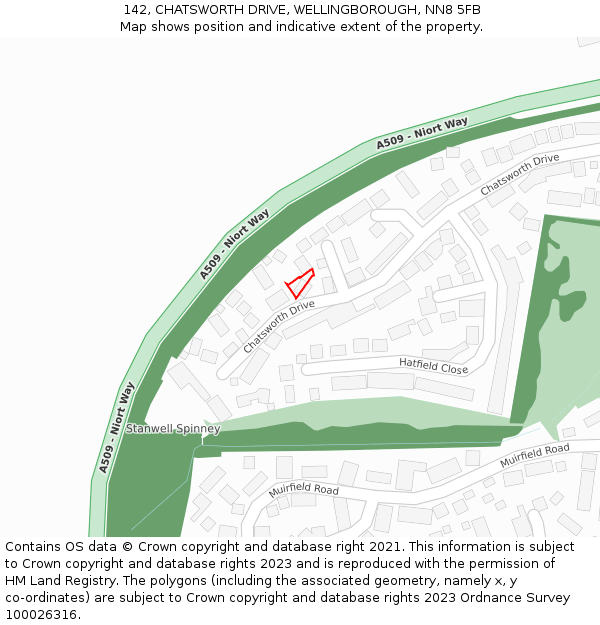 142, CHATSWORTH DRIVE, WELLINGBOROUGH, NN8 5FB: Location map and indicative extent of plot