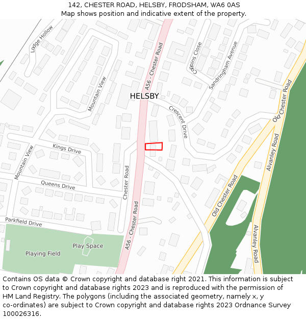 142, CHESTER ROAD, HELSBY, FRODSHAM, WA6 0AS: Location map and indicative extent of plot