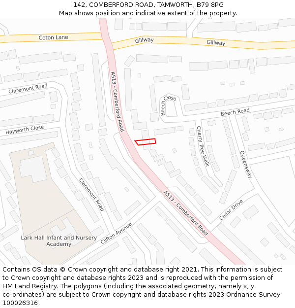 142, COMBERFORD ROAD, TAMWORTH, B79 8PG: Location map and indicative extent of plot