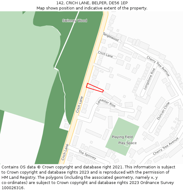 142, CRICH LANE, BELPER, DE56 1EP: Location map and indicative extent of plot