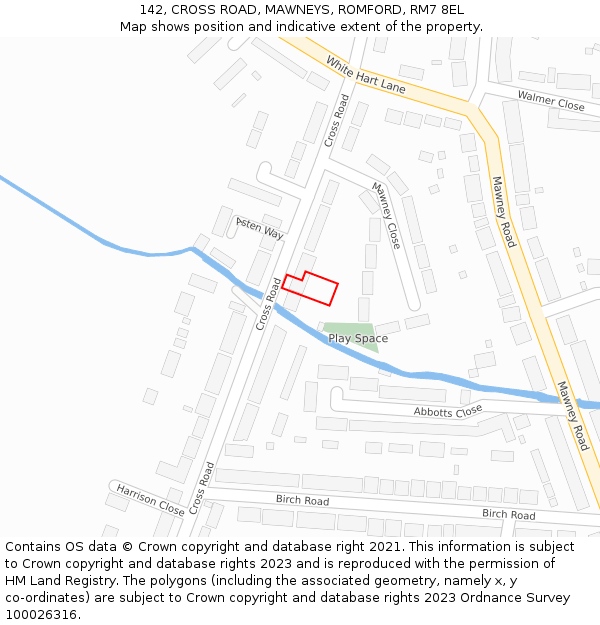 142, CROSS ROAD, MAWNEYS, ROMFORD, RM7 8EL: Location map and indicative extent of plot