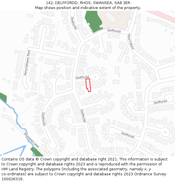 142, DELFFORDD, RHOS, SWANSEA, SA8 3ER: Location map and indicative extent of plot