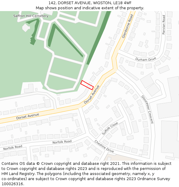 142, DORSET AVENUE, WIGSTON, LE18 4WF: Location map and indicative extent of plot