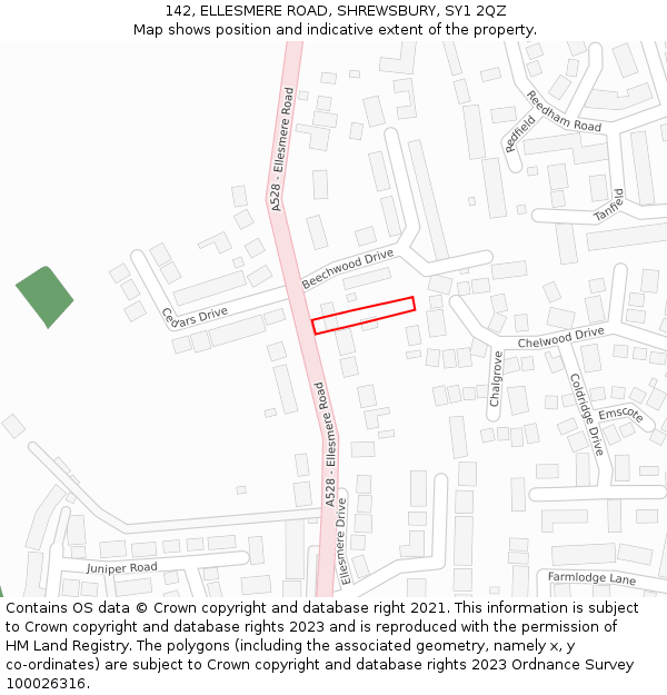 142, ELLESMERE ROAD, SHREWSBURY, SY1 2QZ: Location map and indicative extent of plot