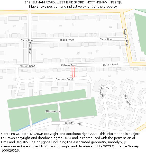 142, ELTHAM ROAD, WEST BRIDGFORD, NOTTINGHAM, NG2 5JU: Location map and indicative extent of plot