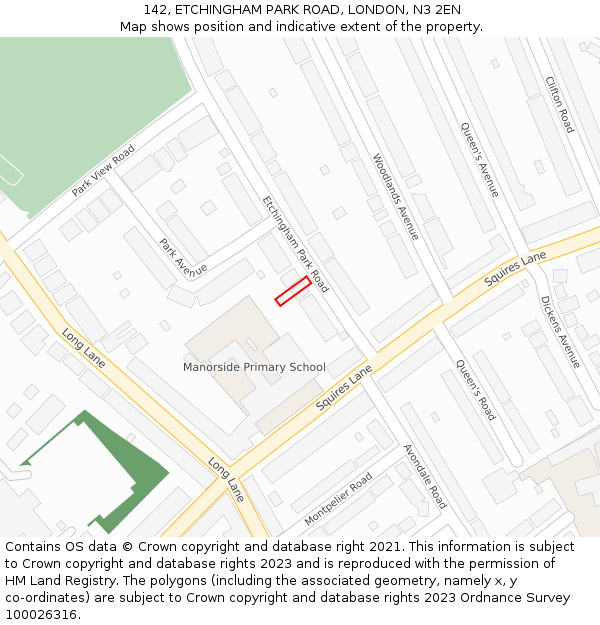142, ETCHINGHAM PARK ROAD, LONDON, N3 2EN: Location map and indicative extent of plot