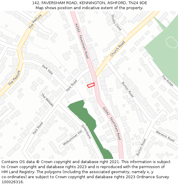 142, FAVERSHAM ROAD, KENNINGTON, ASHFORD, TN24 9DE: Location map and indicative extent of plot