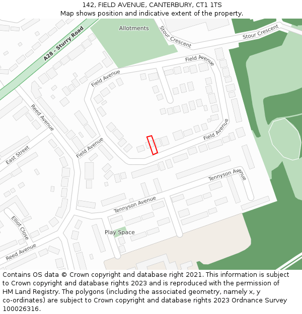 142, FIELD AVENUE, CANTERBURY, CT1 1TS: Location map and indicative extent of plot