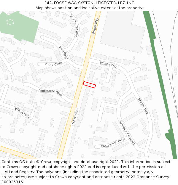 142, FOSSE WAY, SYSTON, LEICESTER, LE7 1NG: Location map and indicative extent of plot