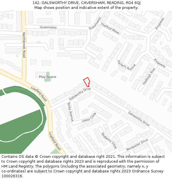 142, GALSWORTHY DRIVE, CAVERSHAM, READING, RG4 6QJ: Location map and indicative extent of plot