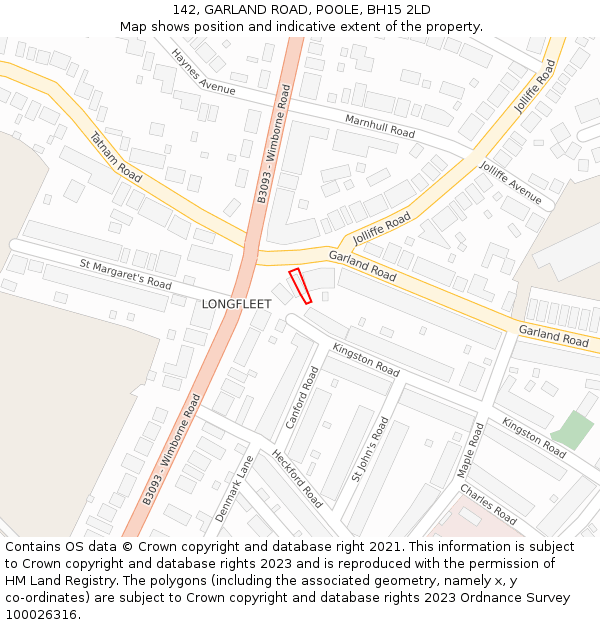 142, GARLAND ROAD, POOLE, BH15 2LD: Location map and indicative extent of plot