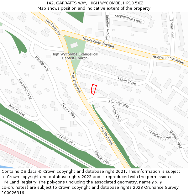 142, GARRATTS WAY, HIGH WYCOMBE, HP13 5XZ: Location map and indicative extent of plot