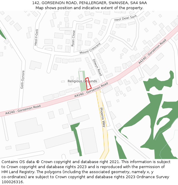 142, GORSEINON ROAD, PENLLERGAER, SWANSEA, SA4 9AA: Location map and indicative extent of plot