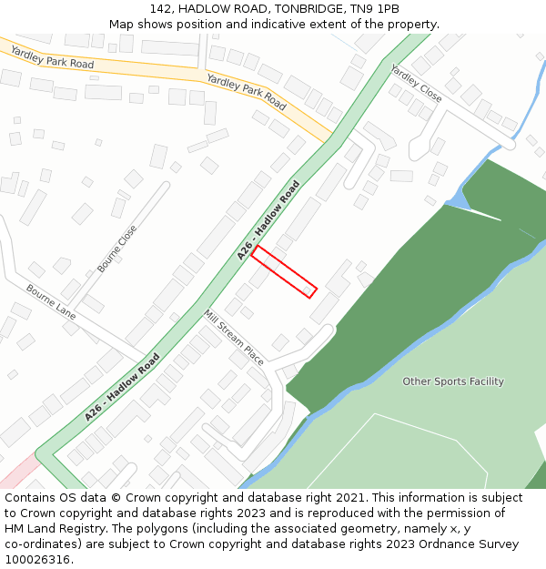 142, HADLOW ROAD, TONBRIDGE, TN9 1PB: Location map and indicative extent of plot